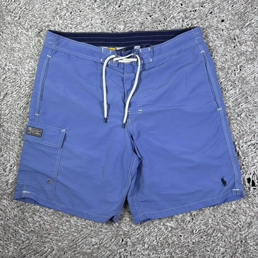 Polo Ralph Lauren Cargo Swim Shorts Mens Small Baby Blue Summer Beach Lined